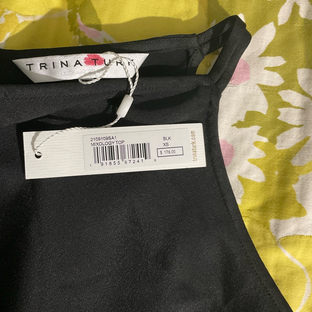 NEW! Trina Turk Mixology Black Satin Top Peplum Surplice Size XS - Picture 7 of 9